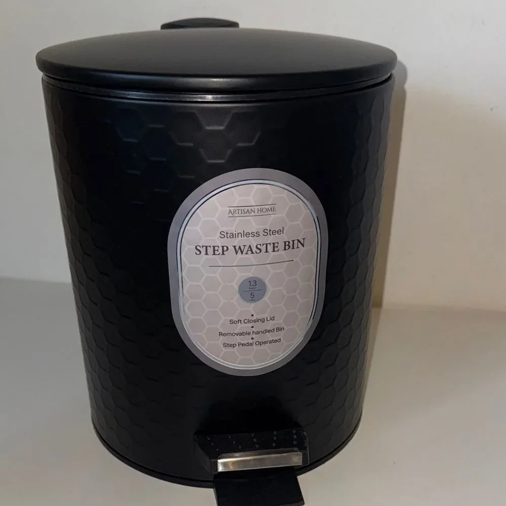 🔥Artisan Black Stainless Steel Step Waste Bin New